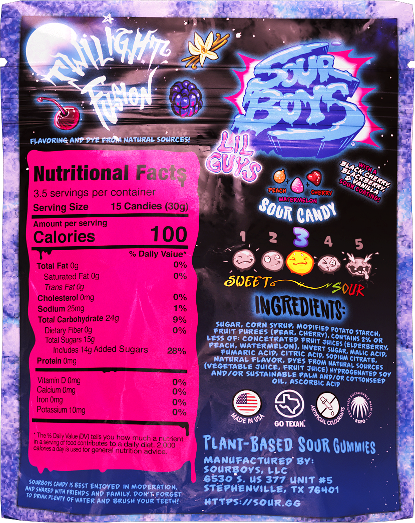 Vanilla, Black Cherry, BlackBerry Sour Gummies