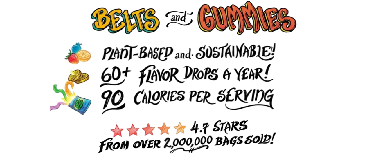 Real ingredients only: real fruit puree, plant-based, no gelatin, 30% less sugar than leading gummy brands
